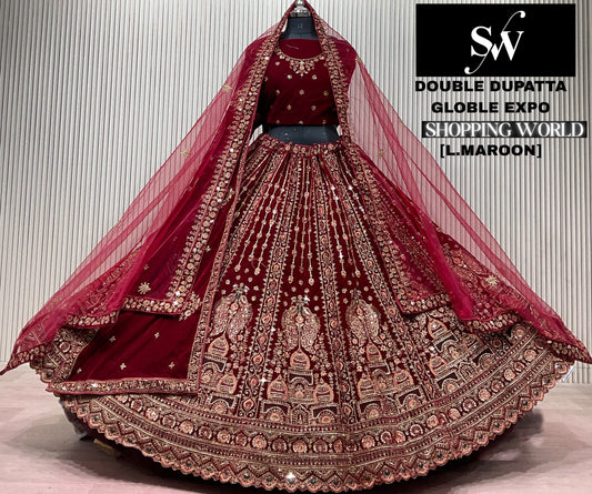 Light Maroon Double Dupatta Bridal Lehenga