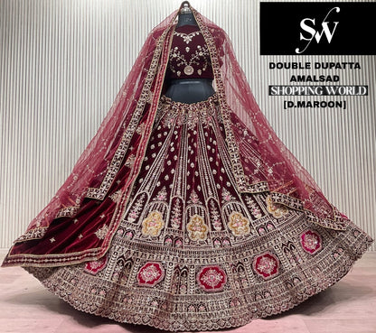 Light Maroon Double Dupatta Bridal Lehenga