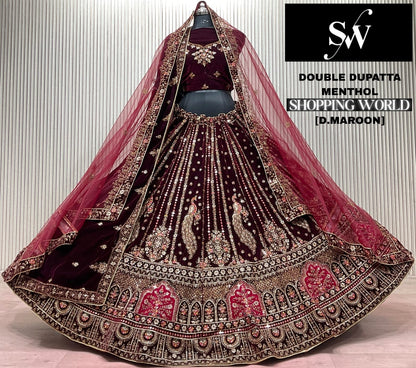 Rani Pink Peacock Double Dupatta Bridal Lehenga