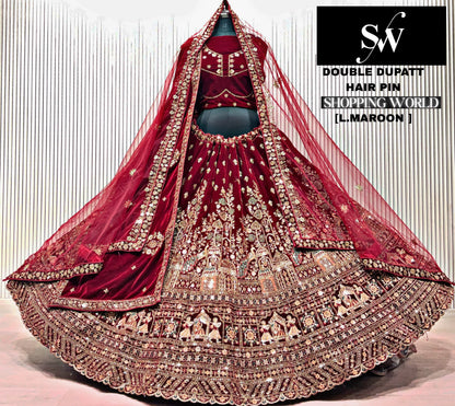 Rani Pink Double Dupatta Bridal Lehenga