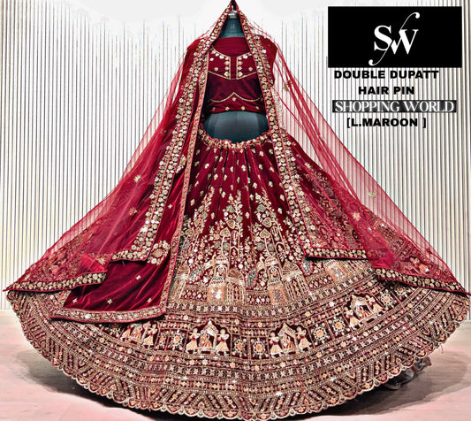 Rani Pink Double Dupatta Bridal Lehenga