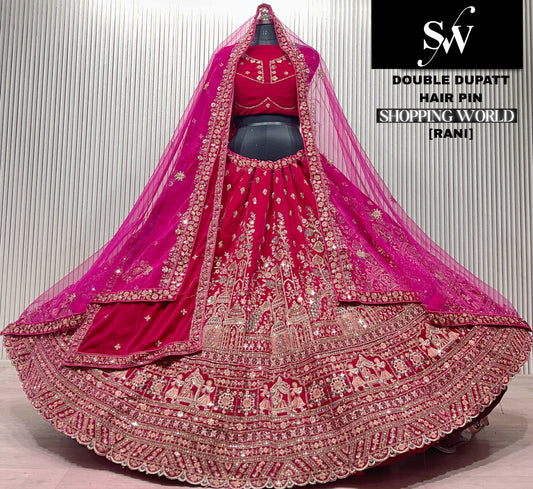 Dark Maroon Double Dupatta Bridal Lehenga