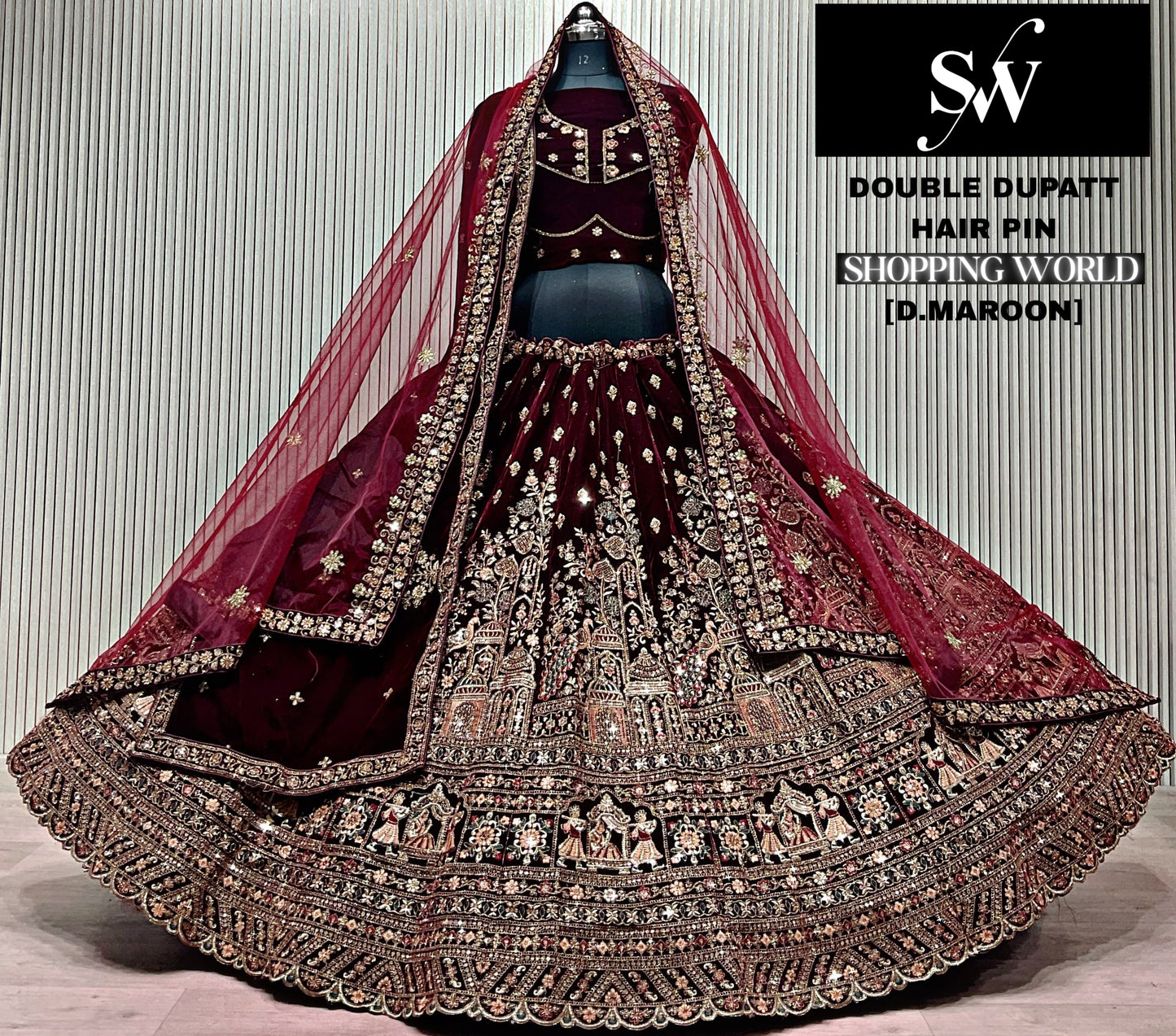 Rani Pink Double Dupatta Bridal Lehenga
