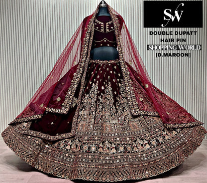 Rani Pink Double Dupatta Bridal Lehenga