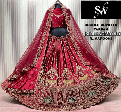 Light Maroon Double Dupatta Peacock Bridal Lehenga