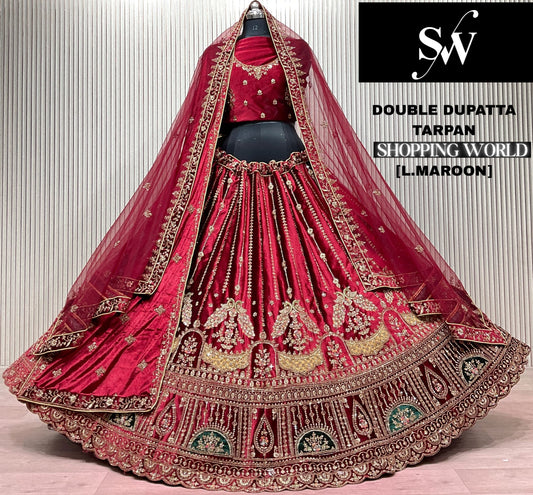 Red Double Dupatta Peacock Bridal Lehenga