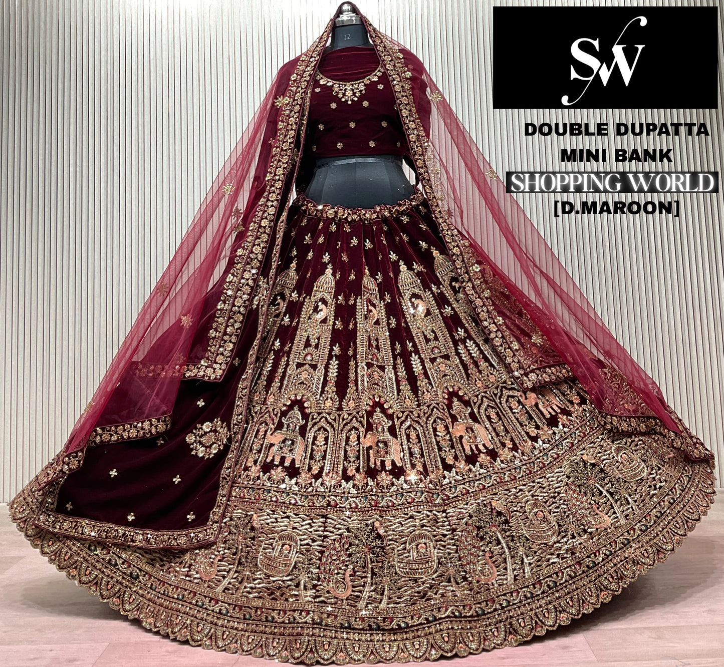 Dark Maroon Peacoock Bridal Lehenga