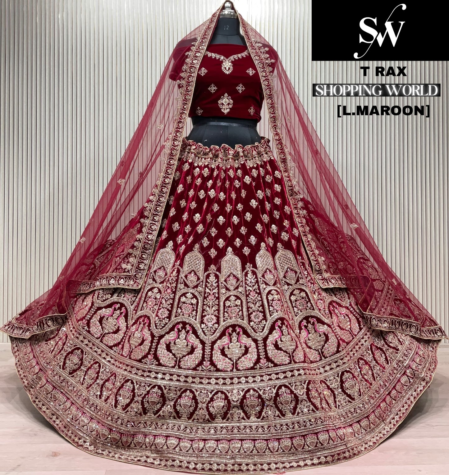 Dark Maroon Peacock Bridal Lehenga