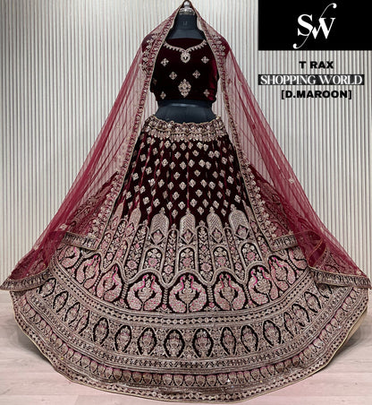 Dark Maroon Peacock Bridal Lehenga