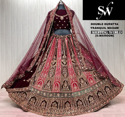 Chiku Golden Double Dupatta Bridal Lehenga