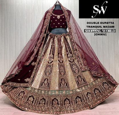 Chiku Golden Double Dupatta Bridal Lehenga