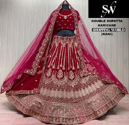 Rani Pink Double Dupatta Bridal Lehenga
