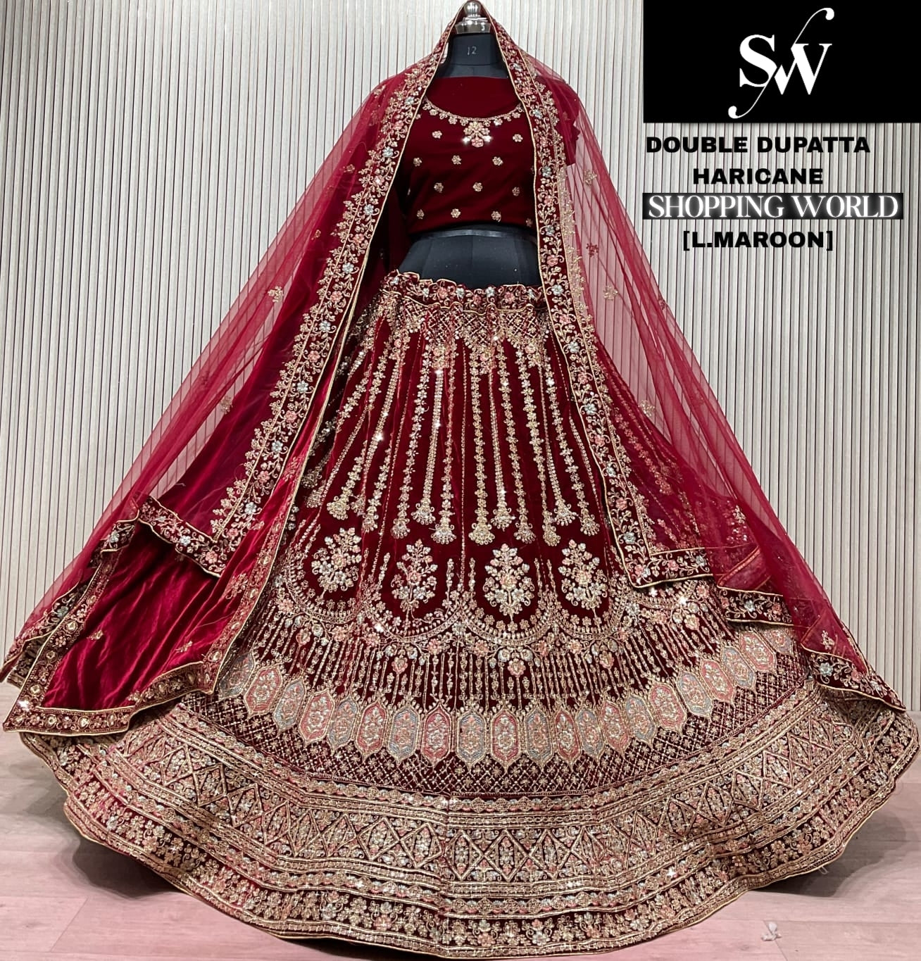 Rani Pink Double Dupatta Bridal Lehenga