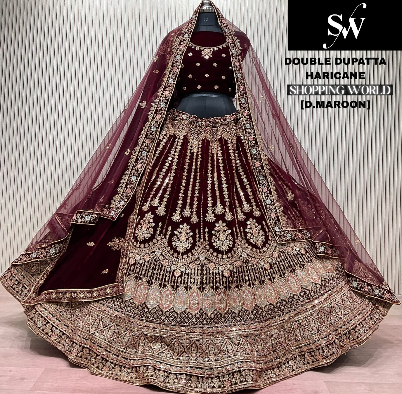 Rani Pink Double Dupatta Bridal Lehenga