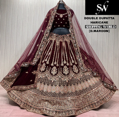 Rani Pink Double Dupatta Bridal Lehenga