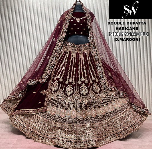 Dark Maroon Double Dupatta Bridal Lehenga