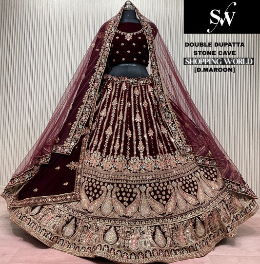 Light Maroon Double Dupatta Bridal Lehenga