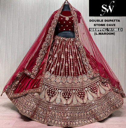 Dark Maroon Double Dupatta Bridal Lehenga