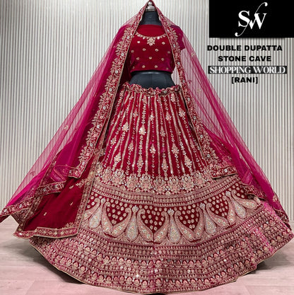 Dark Maroon Double Dupatta Bridal Lehenga