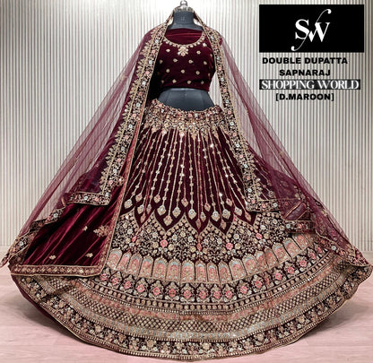 Dark Maroon Double Dupatta Bridal Lehenga