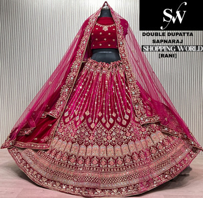 Dark Maroon Double Dupatta Bridal Lehenga