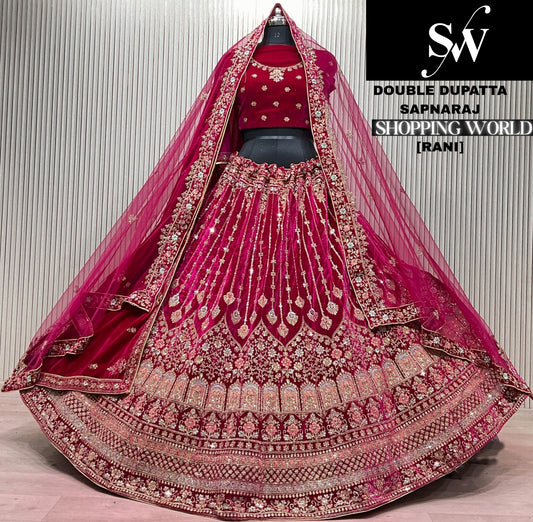 Rani Pink Double Dupatta Bridal Lehenga