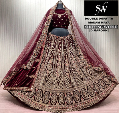 Light Maroon Double Dupatta Bridal Lehenga