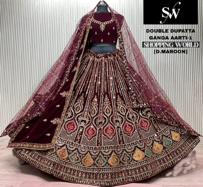 Light Maroon Double Dupatta Bridal Lehenga