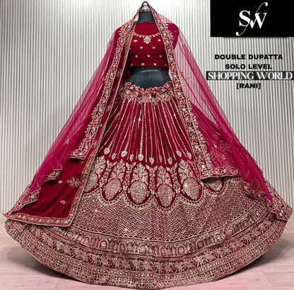 Light Maroon Double Dupatta Bridal Lehenga