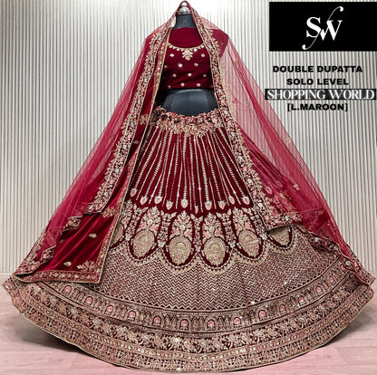 Light Maroon Double Dupatta Bridal Lehenga