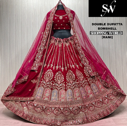 Rani Pink Double Dupatta Bridal Lehenga
