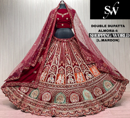 Light Maroon Double Dupatta Bridal Lehenga