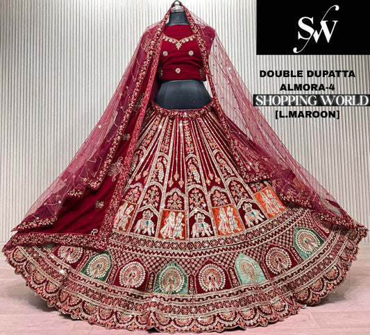 Dark Maroon Double Dupatta Bridal Lehenga