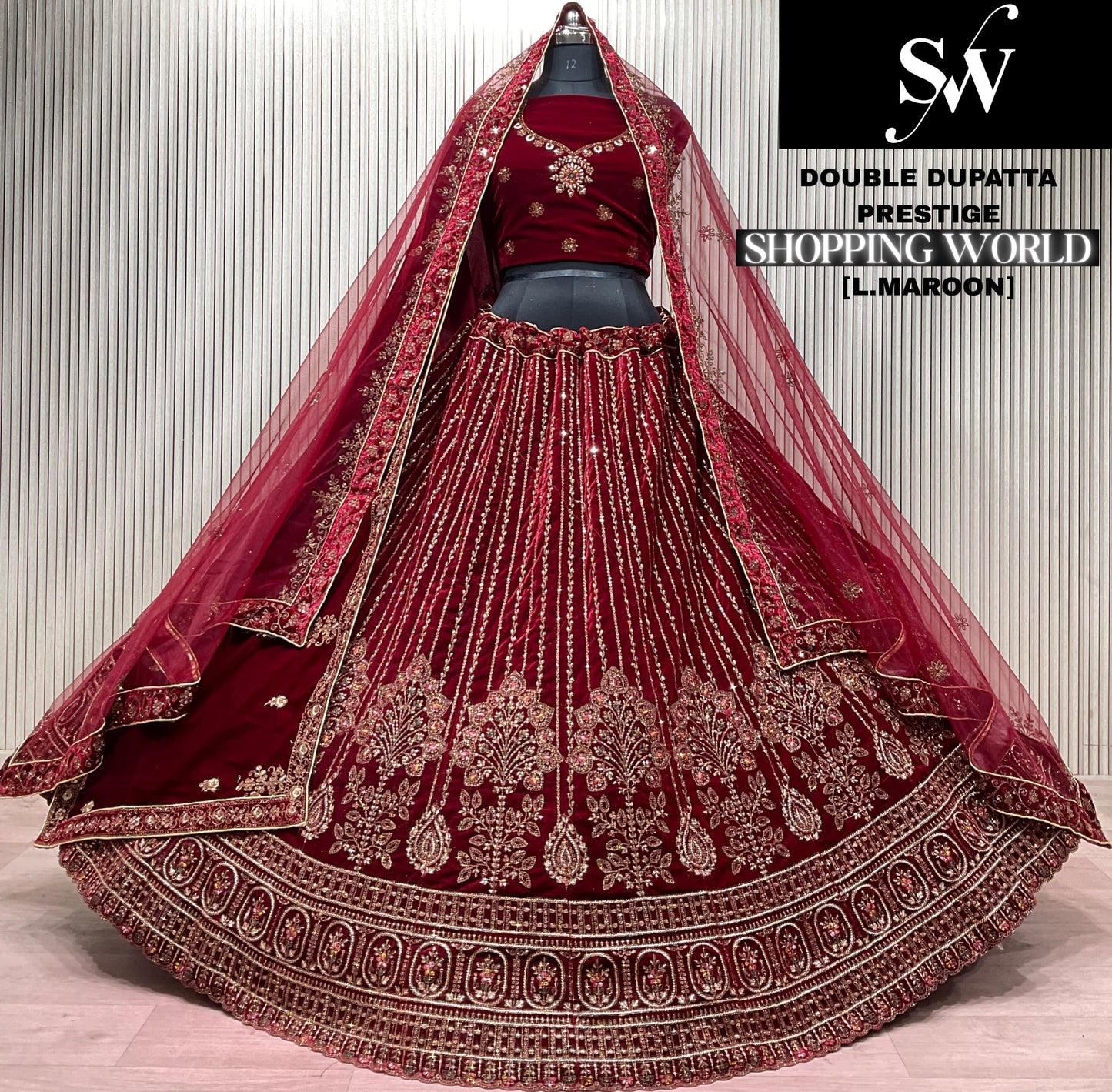 Rani Pink Double Dupatta Bridal Lehenga