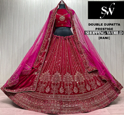 Rani Pink Double Dupatta Bridal Lehenga