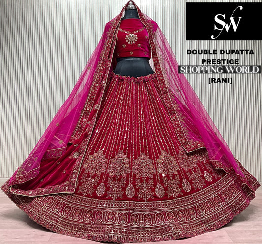 Rani Pink Double Dupatta Bridal Lehenga