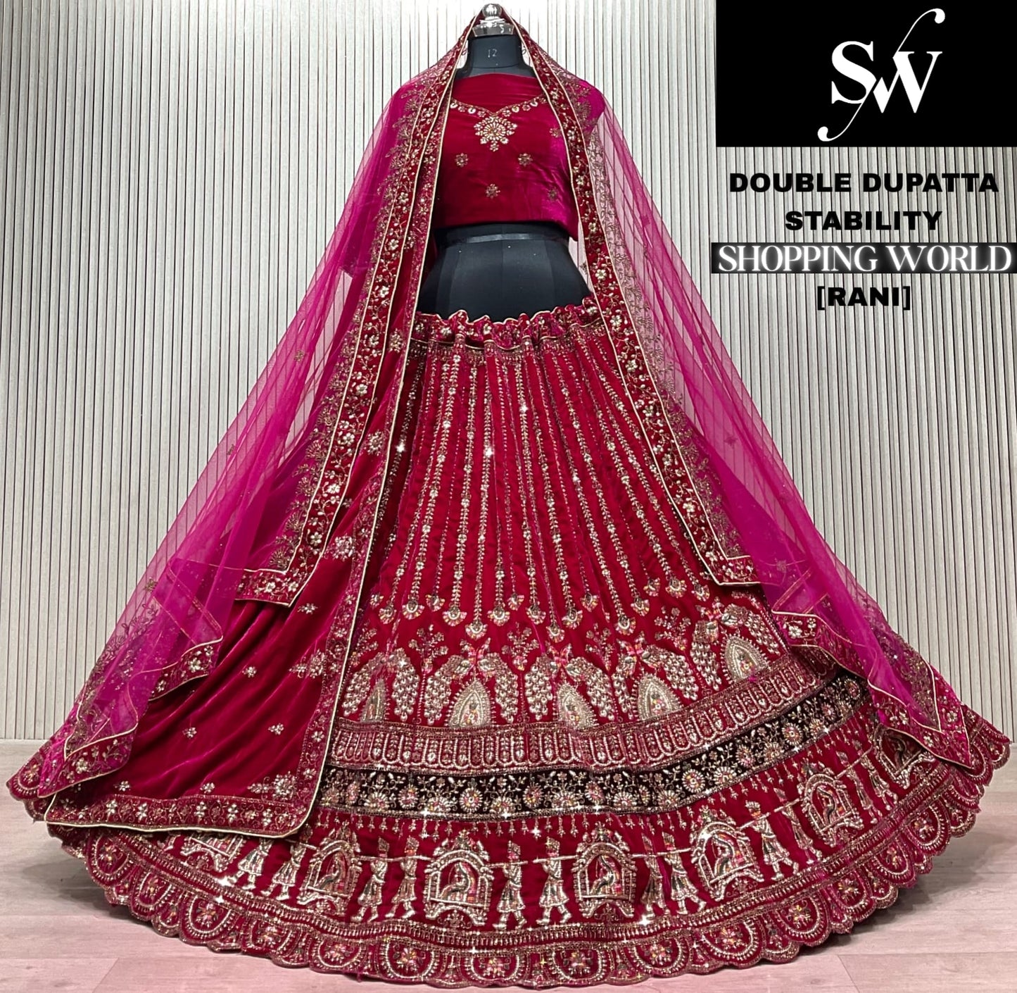 Light Maroon Double Dupatta Bridal Lehenga
