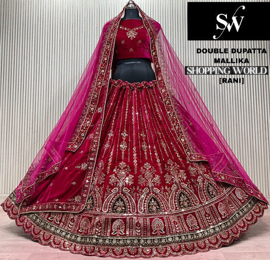 Dark Maroon Double Dupatta Bridal Lehenga