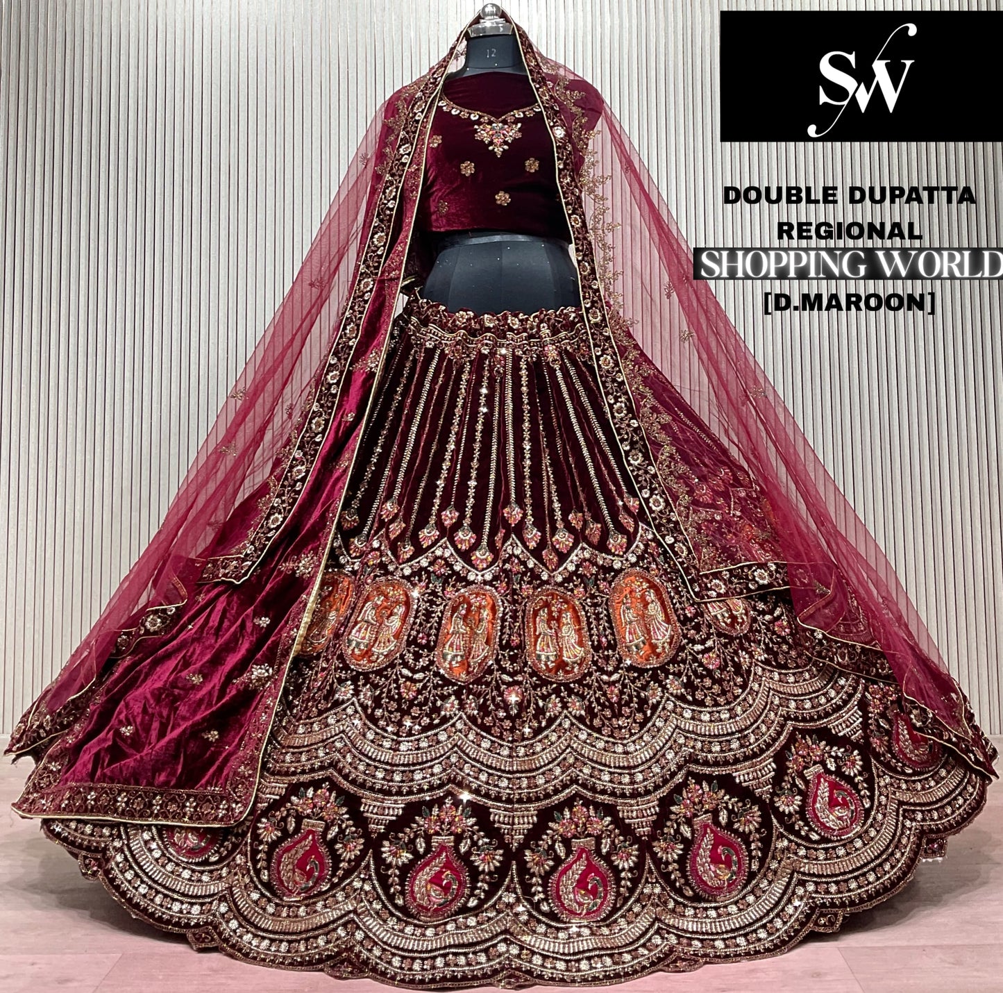 Rani pink Double Dupatta Bridal Lehenga