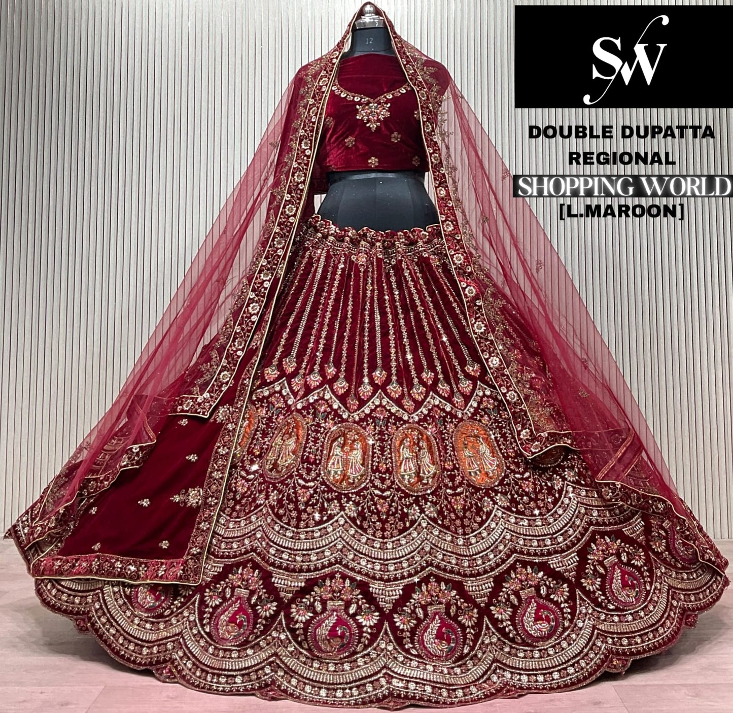 Rani pink Double Dupatta Bridal Lehenga