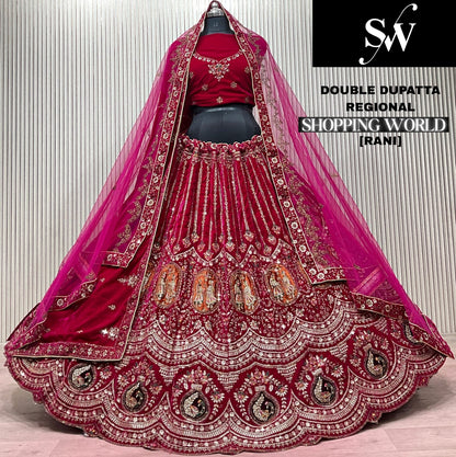 Rani pink Double Dupatta Bridal Lehenga