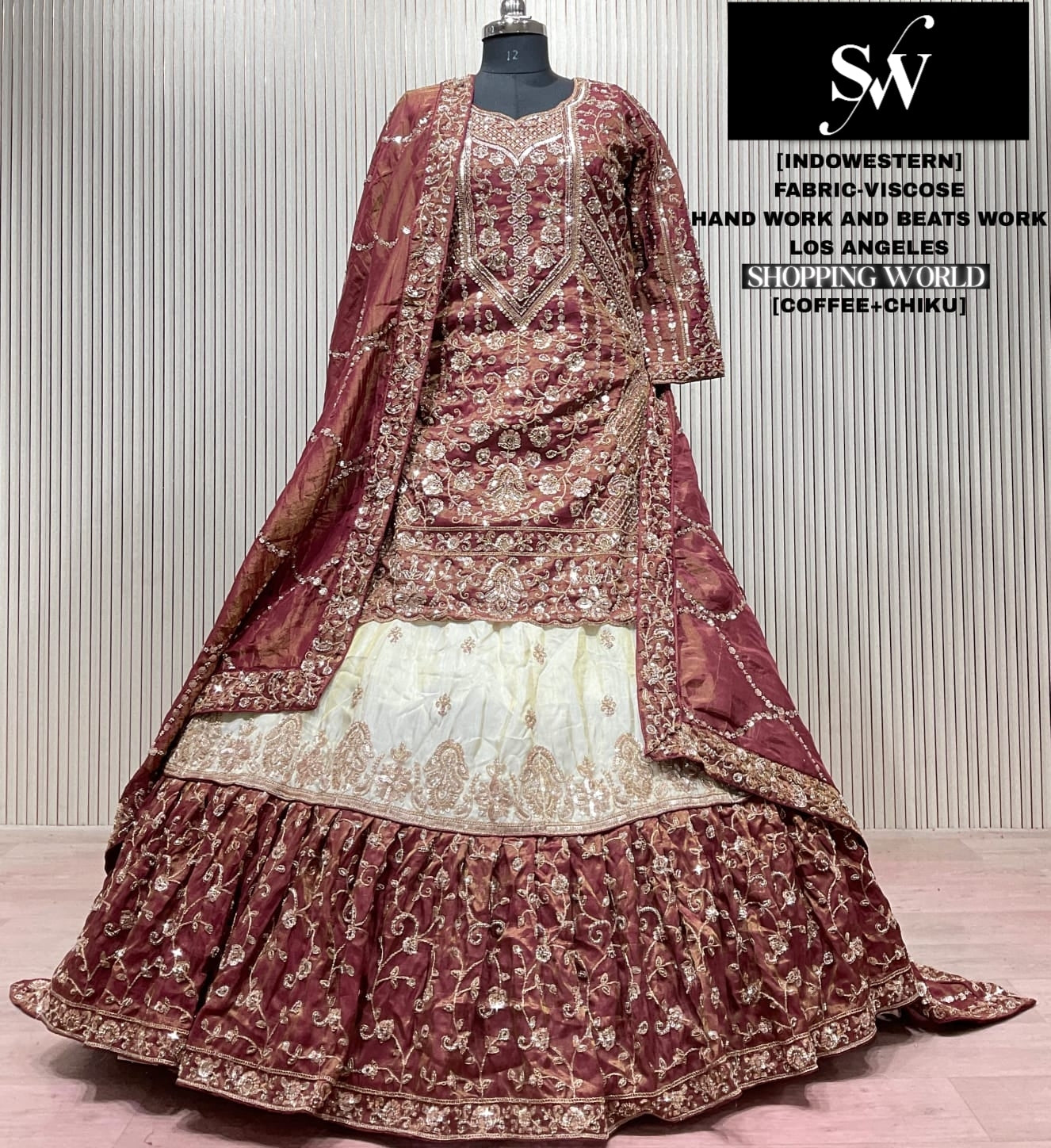 Coffee Golden long Dress Farshi Gaharara Dress Special