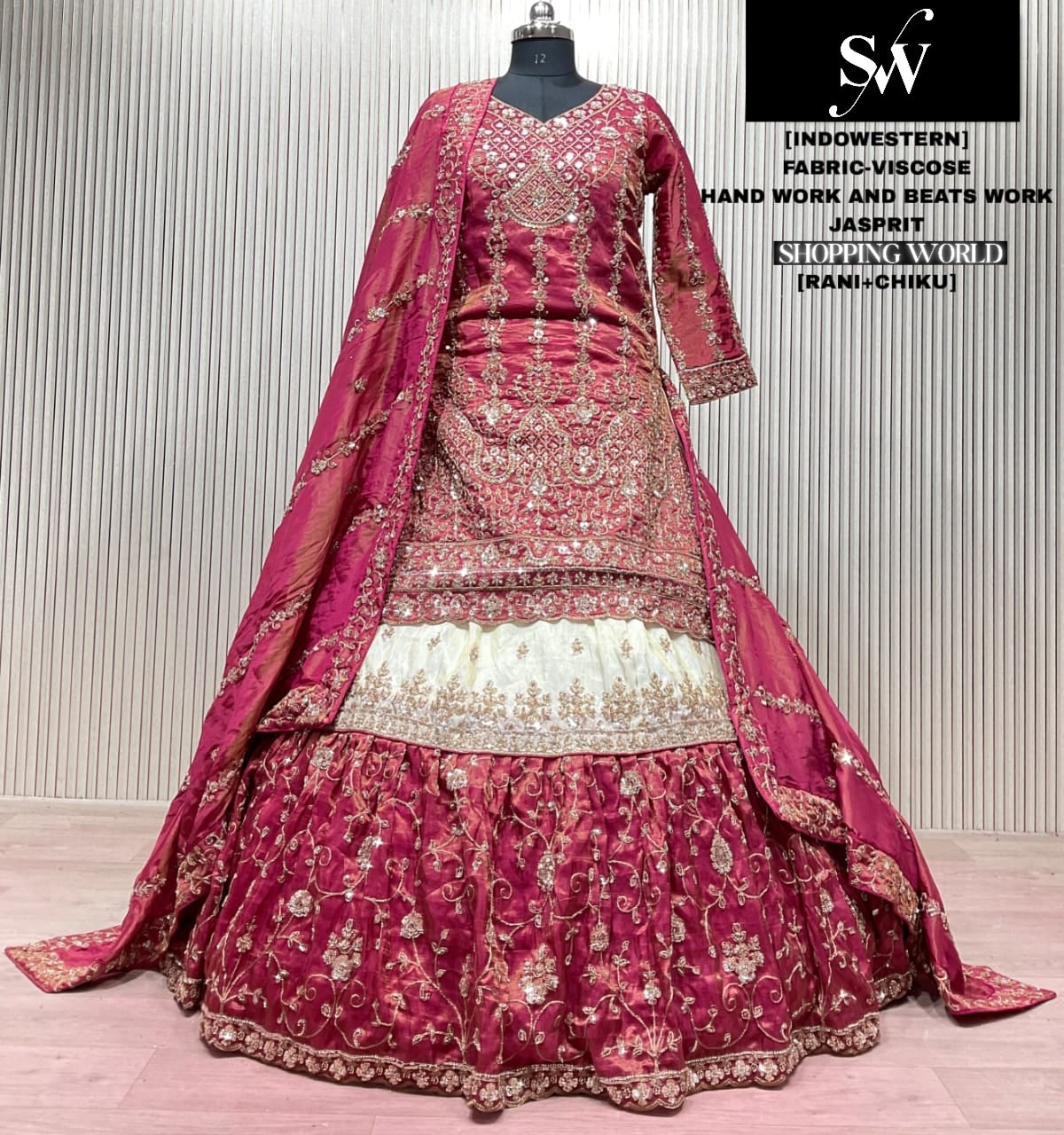 Rani Pink Visocose Long Farshi Garara Long Dress Special