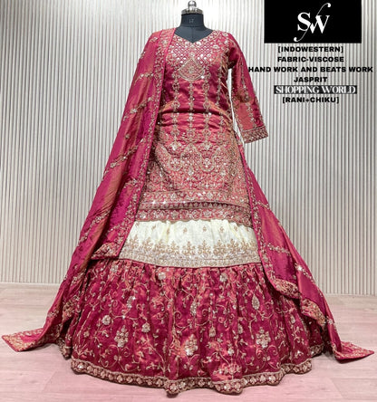 Rani Pink Visocose Long Farshi Garara Long Dress Special