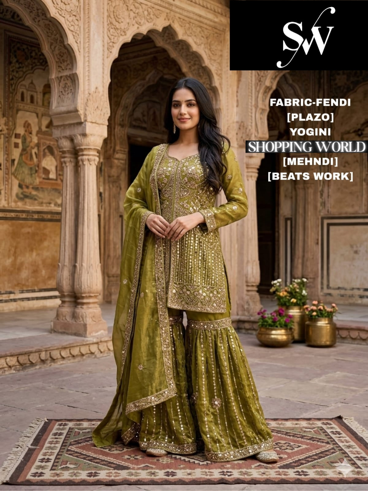Mehendi Green Fendi Long Plazo Dress