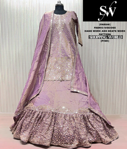 Pink Viscose Long Farshi Garara Dress Material Special