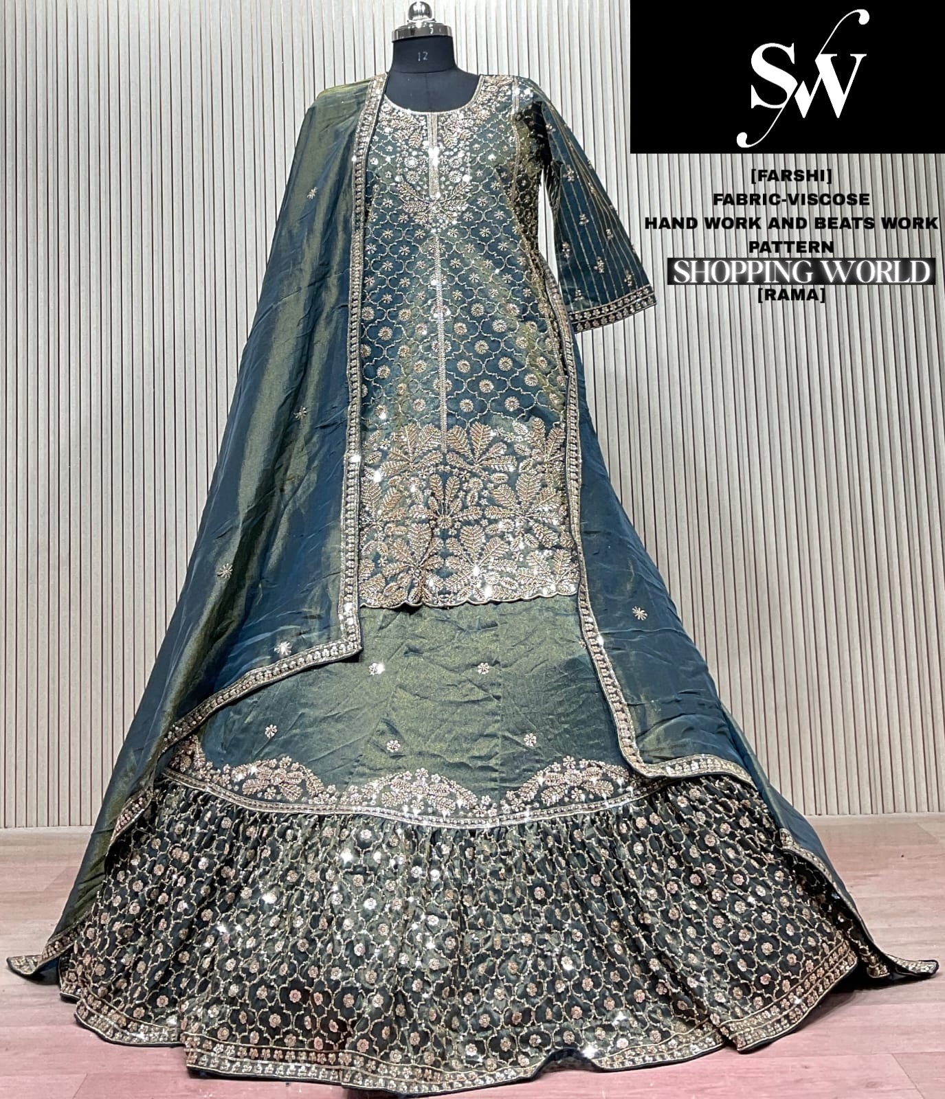 Rama Green Viscose Long Farshi Garara Dress Material Special
