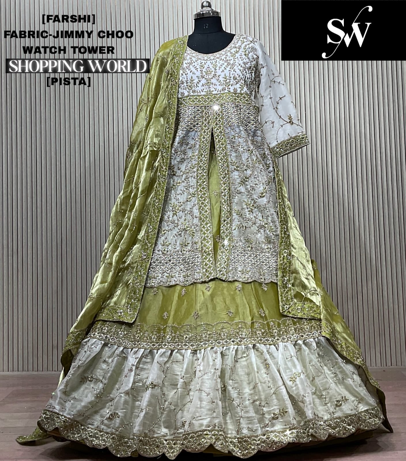 Pista Green Long Farshi Garara Dress Material Special