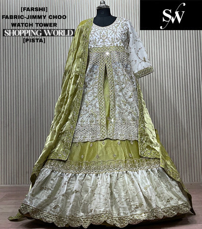 Pista Green Long Farshi Garara Dress Material Special