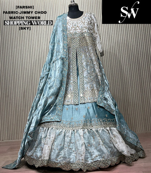 Sky Blue Jimmy Choo Long Farshi Garara Dress Material Special